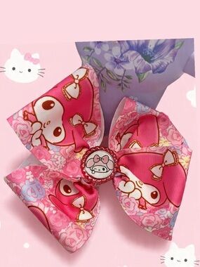 Pink Character Hair Bow with Cute Center Button for Kids